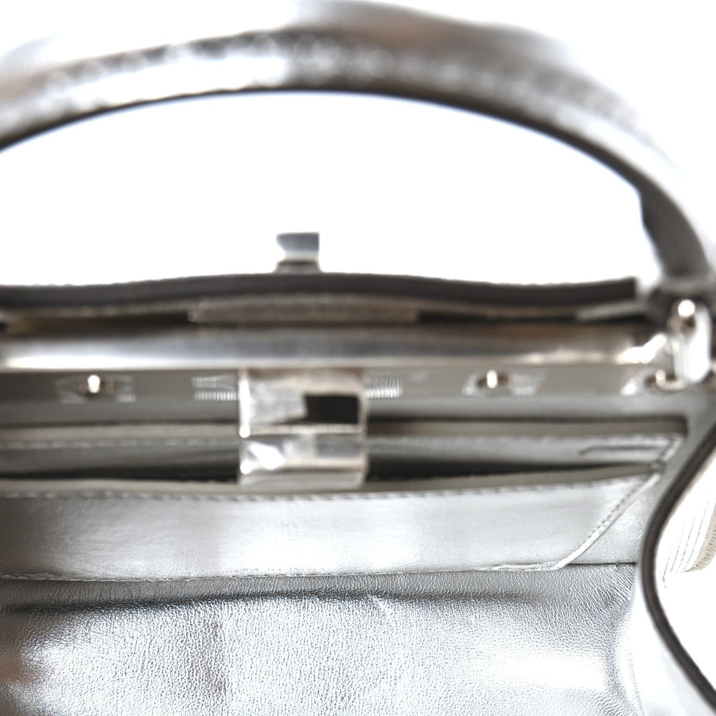 Fendi Crystal Vitello Laminato FF Petite Peekaboo I SEE U Satchel Crystal Argento