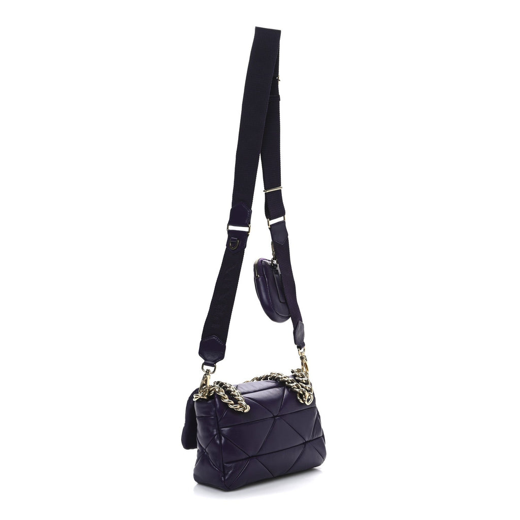 Prada Nappa Re-Nylon Triangle Quilted Patchwork System Flap Shoulder Bag Viola