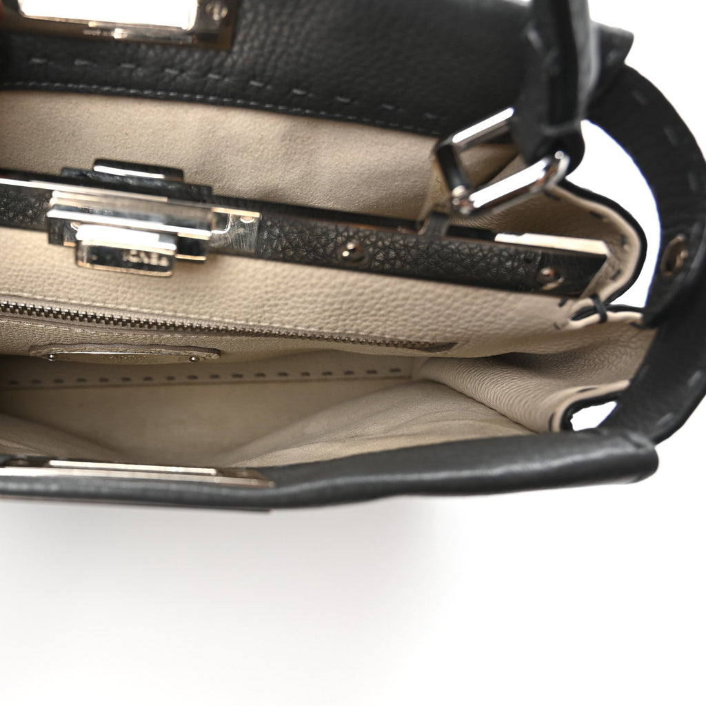 Fendi Cuoio Romano Selleria Bi-Color Medium Peekaboo Iconic Satchel Asfalto Latte