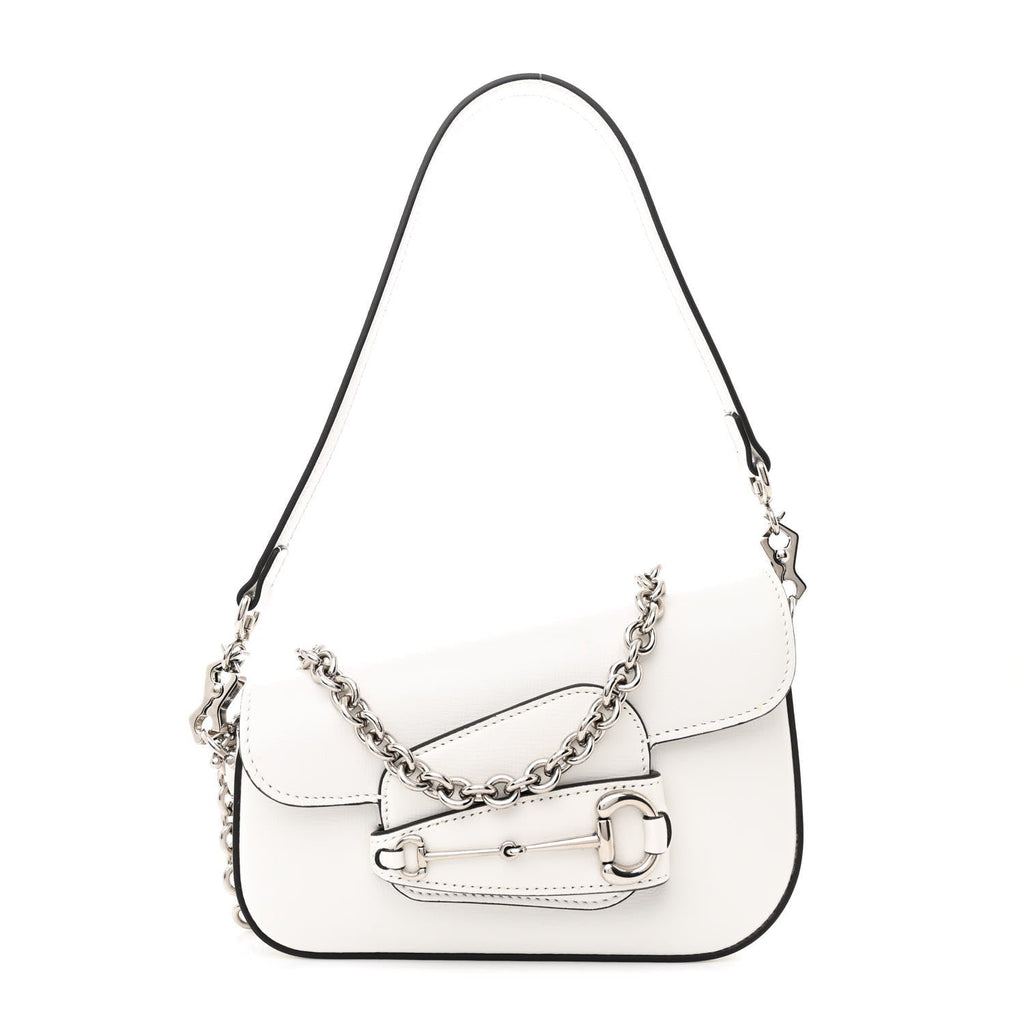 Gucci Calfskin Mini Horsebit 1955 Asymmetric Shoulder Bag White