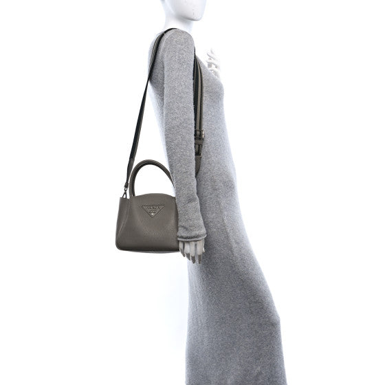 Prada Vitello Daino Soft Small Zippered Top Handle Bag Ninfea