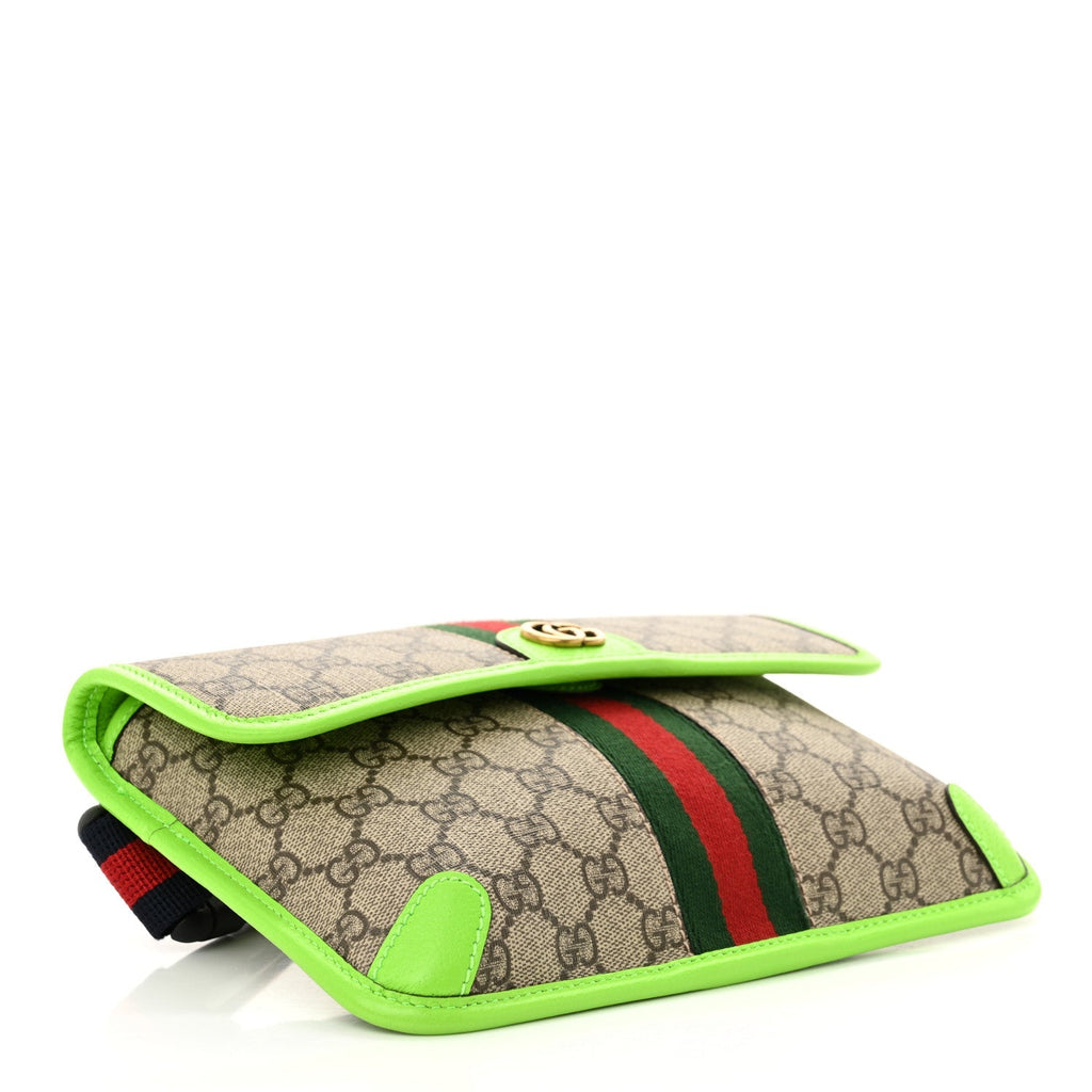 Gucci GG Supreme Monogram Web Small Ophidia Belt Bag Beige Ebony Electric Green