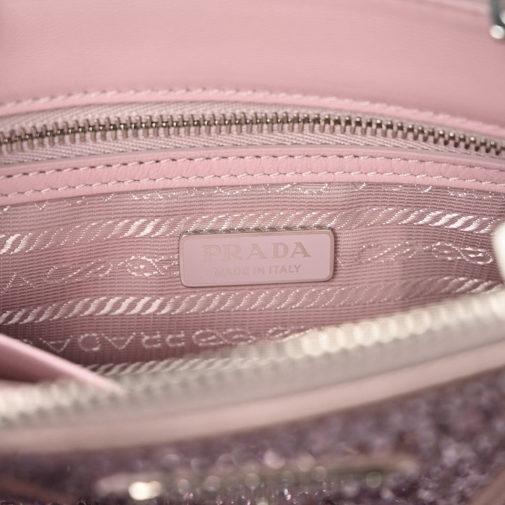 Prada Satin Crystal Mini Galleria Double Zip Tote Alabastro