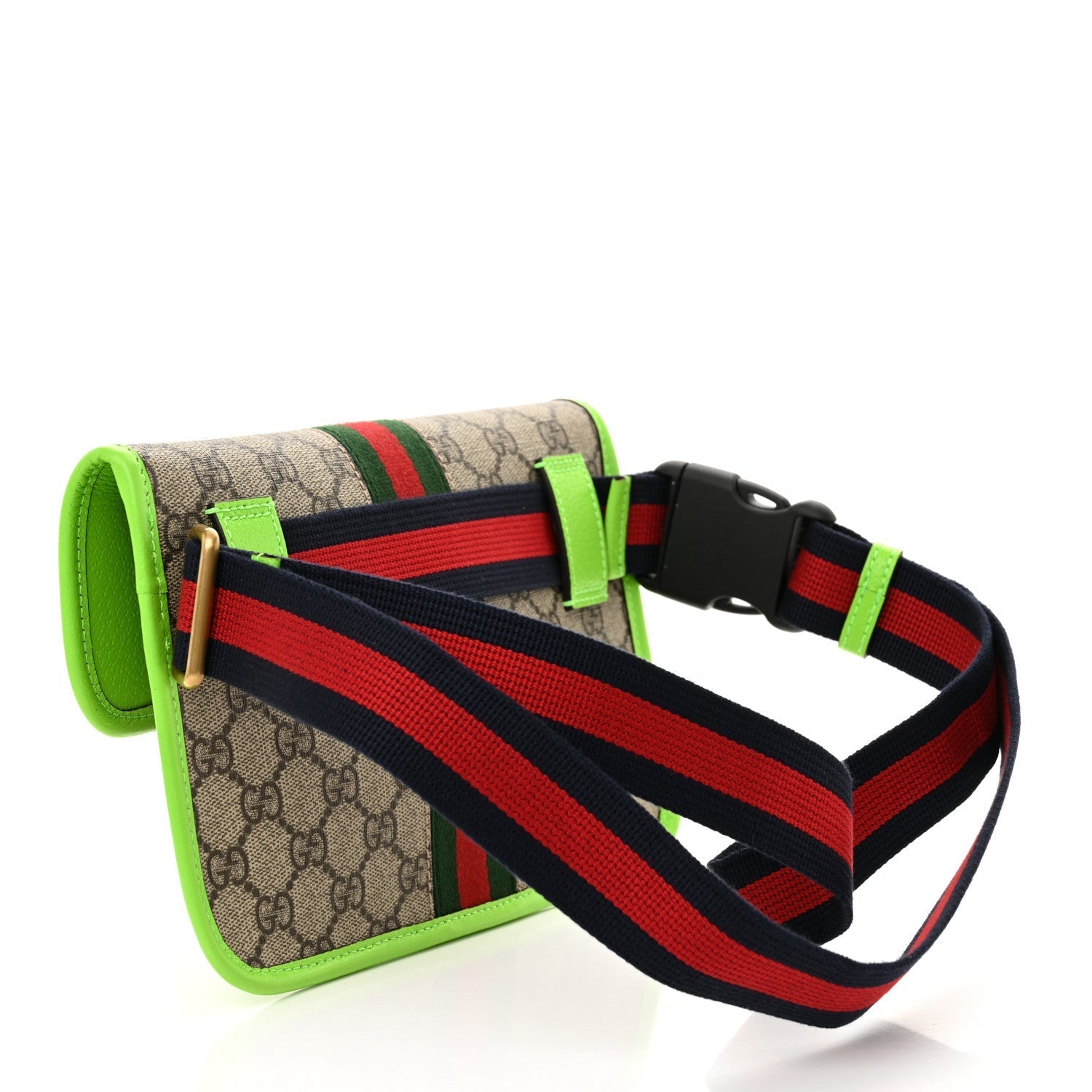 Gucci GG Supreme Monogram Web Small Ophidia Belt Bag Beige Ebony Electric Green
