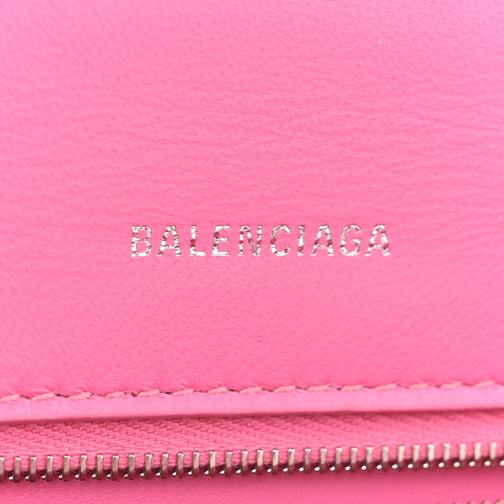 Balenciaga Shiny Calfskin Crocodile Embossed Small Hourglass Top Handle Bag Baby Pink