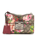 Gucci GG Supreme Monogram Blooms Small PadLock Shoulder Bag Beige Multicolor Dry Rose