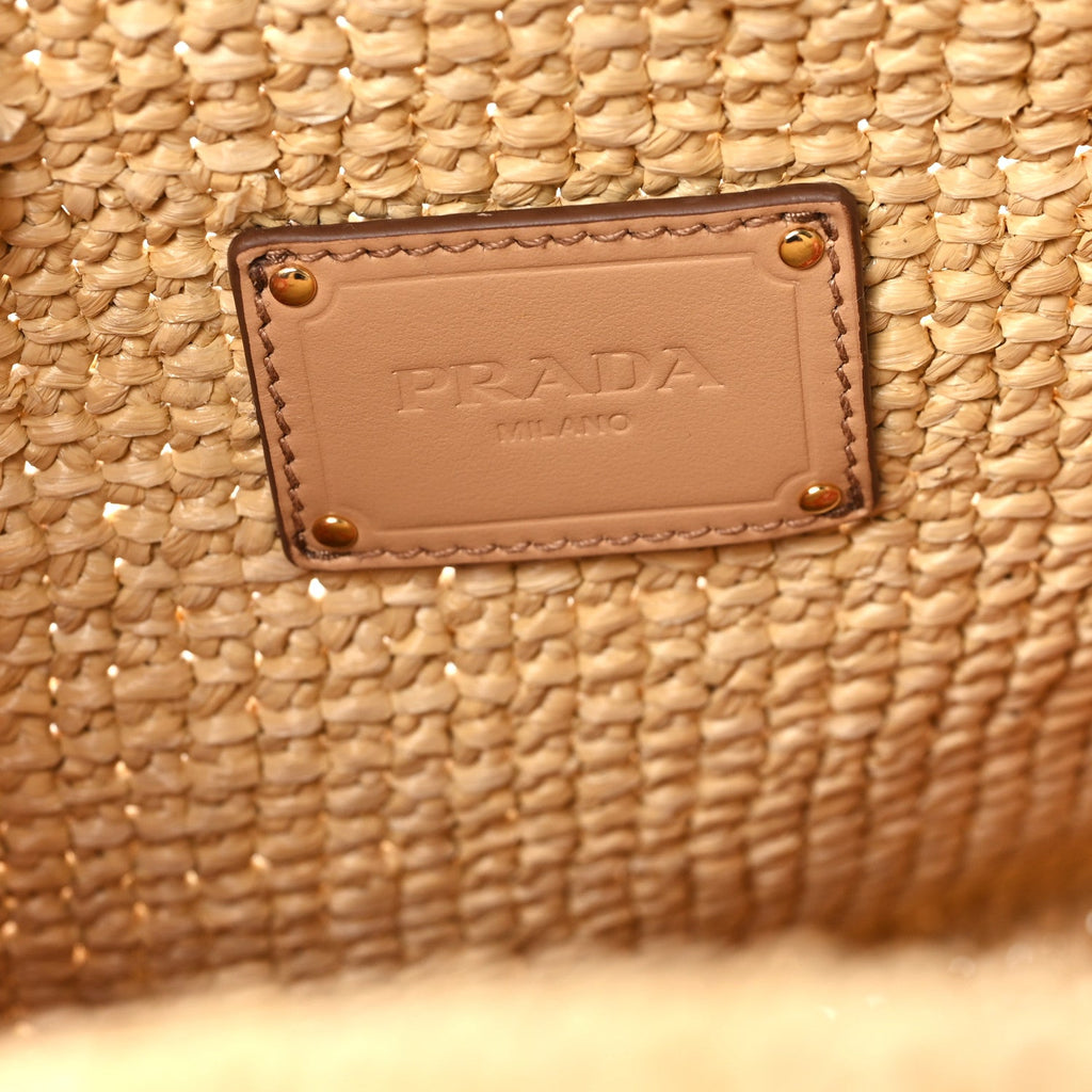 Prada Raffia Floral Small Logo Tote Naturale Arancio Naturale Arancio