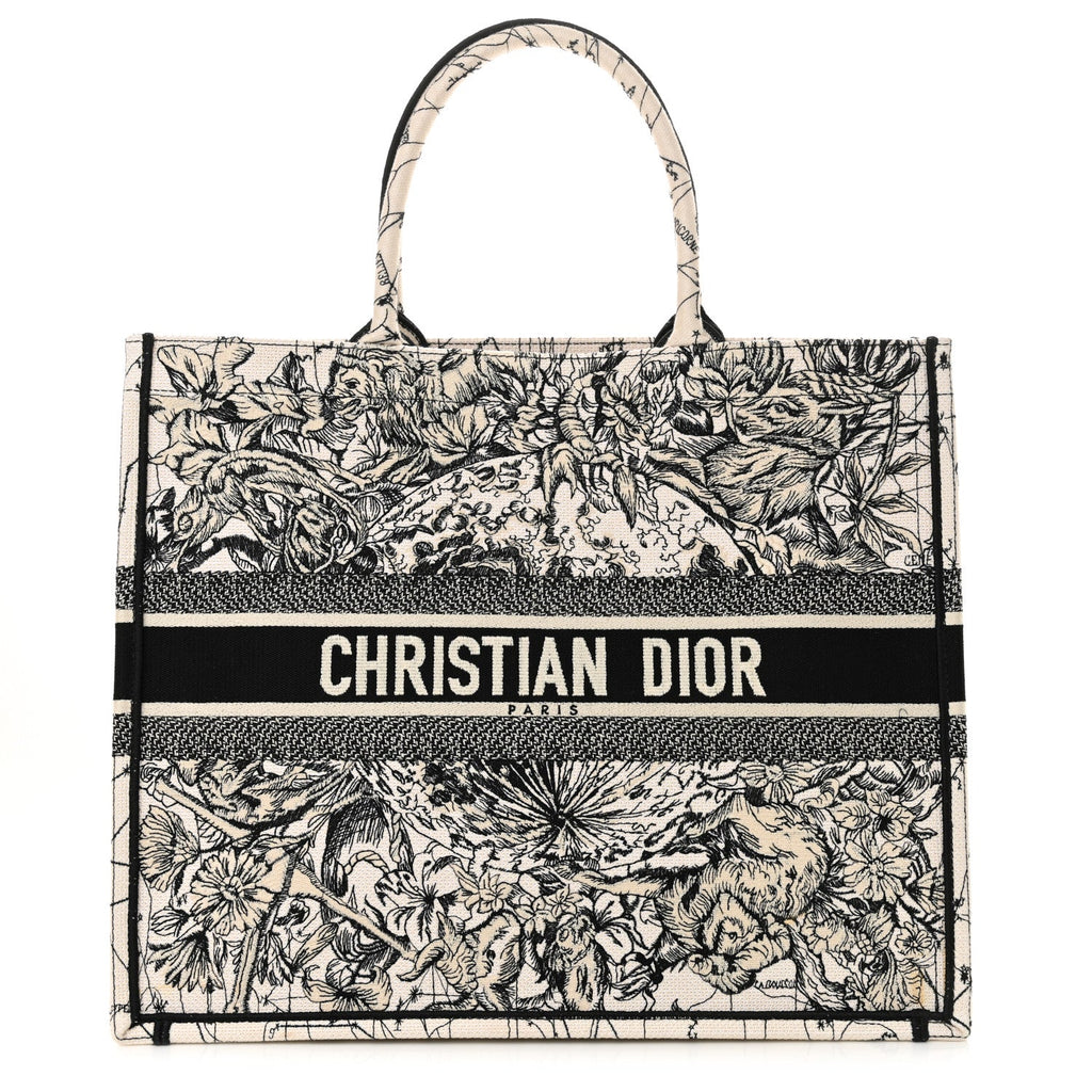Christian Dior Canvas Embroidered Large Zodiac Book Tote Latte Multicolor