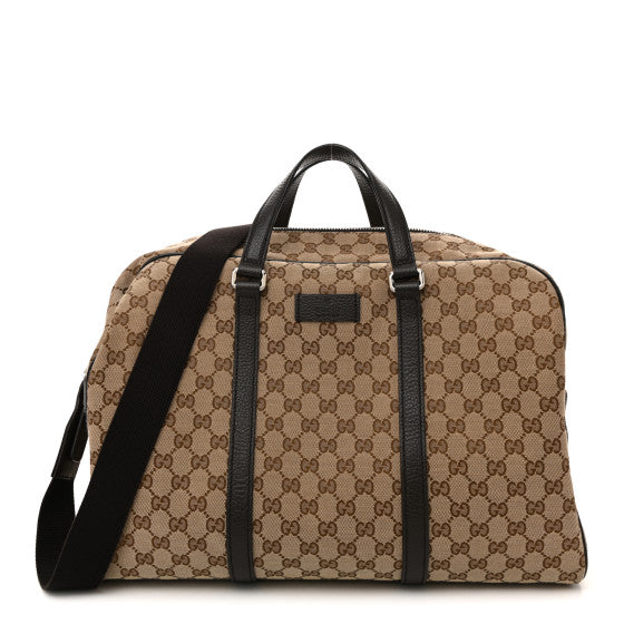 Gucci Monogram Dollar Calfskin Boston Duffle Bag Beige Ebony Testa di Moro Marrone Scuro