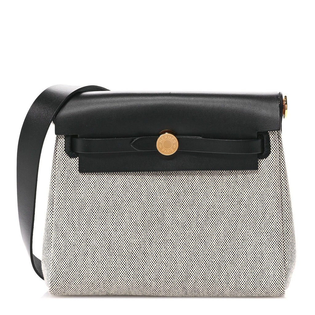 Hermes Military Toile Vache Hunter Herbag Zip Retourne 20 Ecru Black