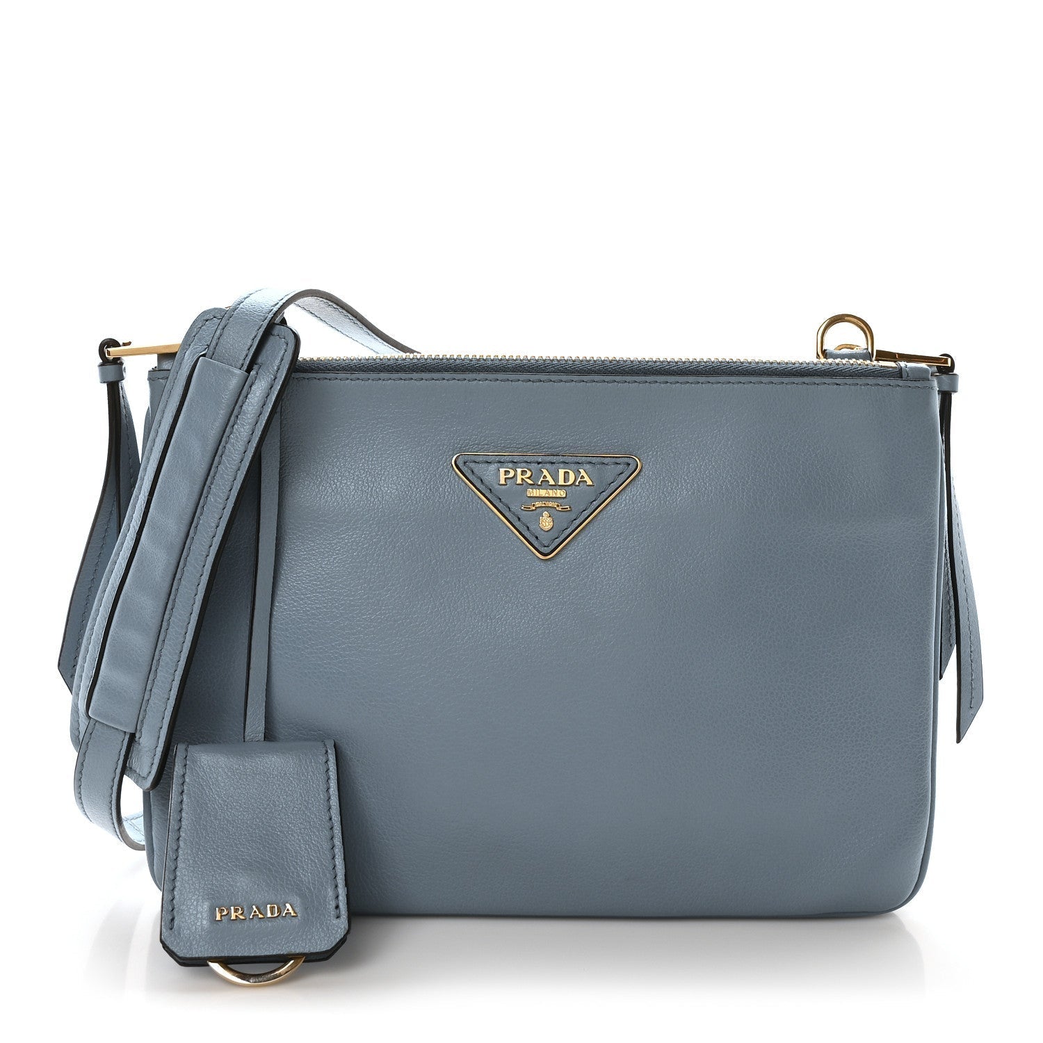 Prada Vitello Phenix Double Zip Crossbody Bag Light Blue