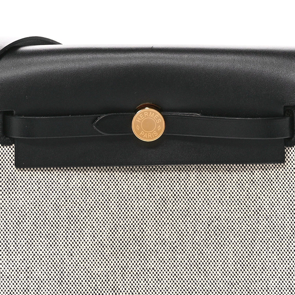 Hermes Military Toile Vache Hunter Herbag Zip Retourne 20 Ecru Black