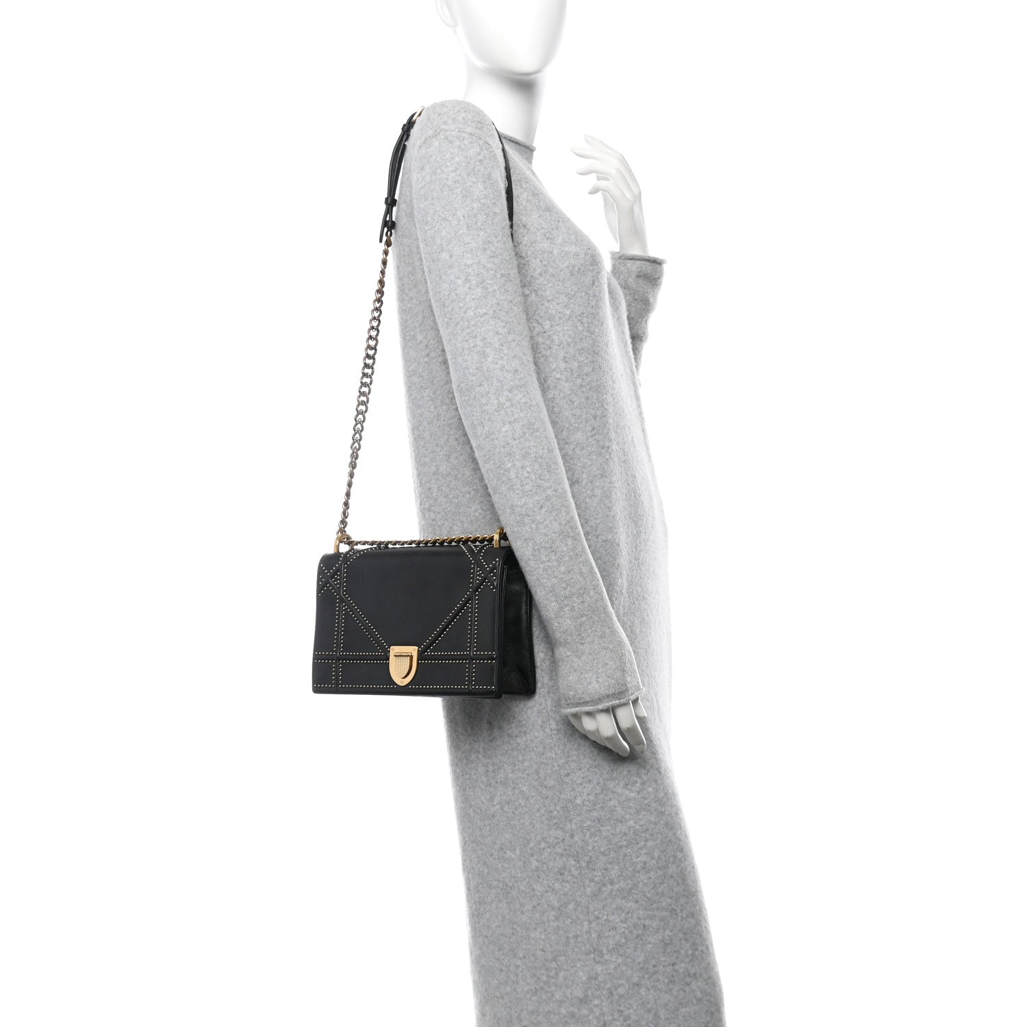 Christian Dior Lambskin Studded Medium Diorama Flap Bag Black