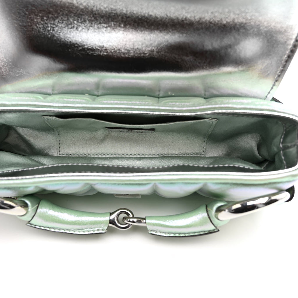 Gucci Iridescent Nappa Vertical Matelasse Medium Maxi Horsebit Chain Shoulder Bag Iridescent Salvy Green