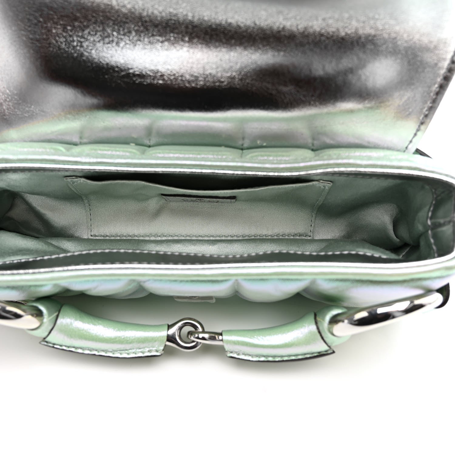 Gucci Iridescent Nappa Vertical Matelasse Medium Maxi Horsebit Chain Shoulder Bag Iridescent Salvy Green