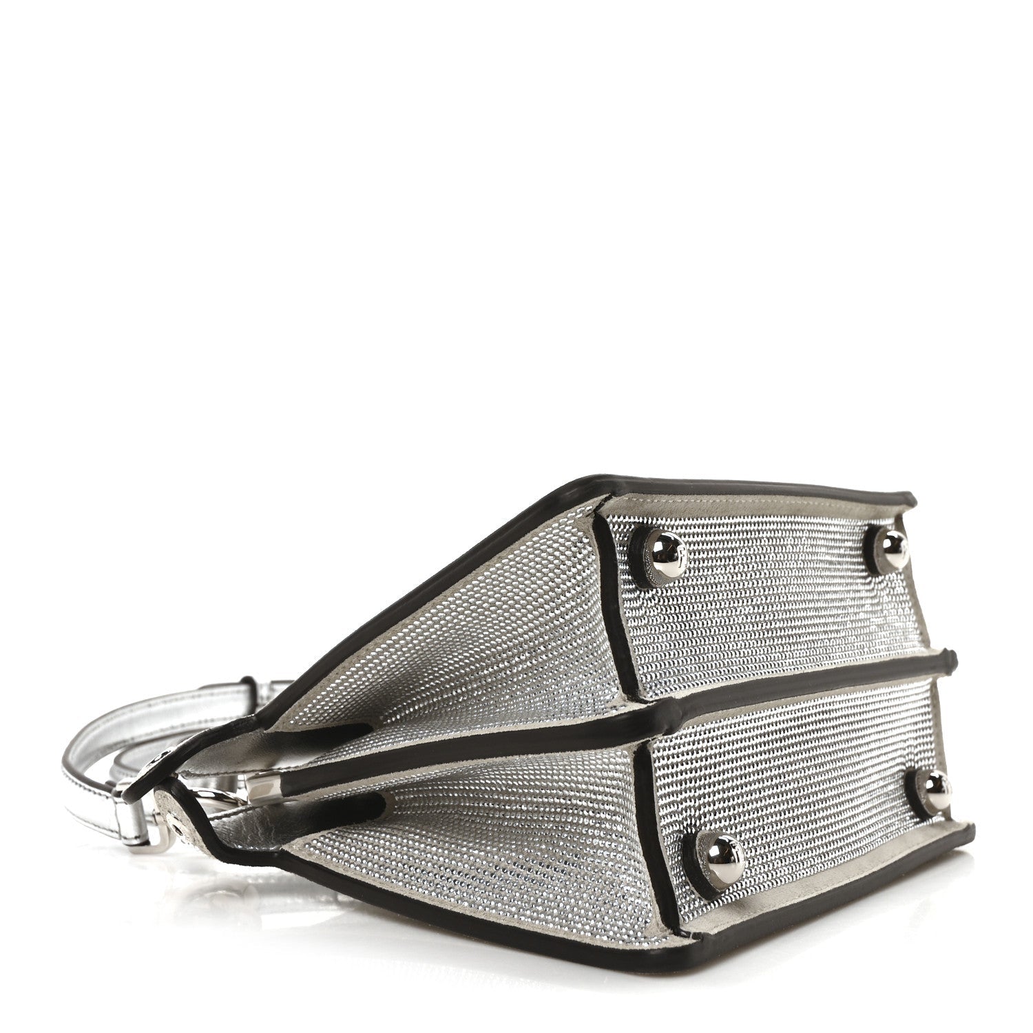Fendi Crystal Vitello Laminato FF Petite Peekaboo I SEE U Satchel Crystal Argento