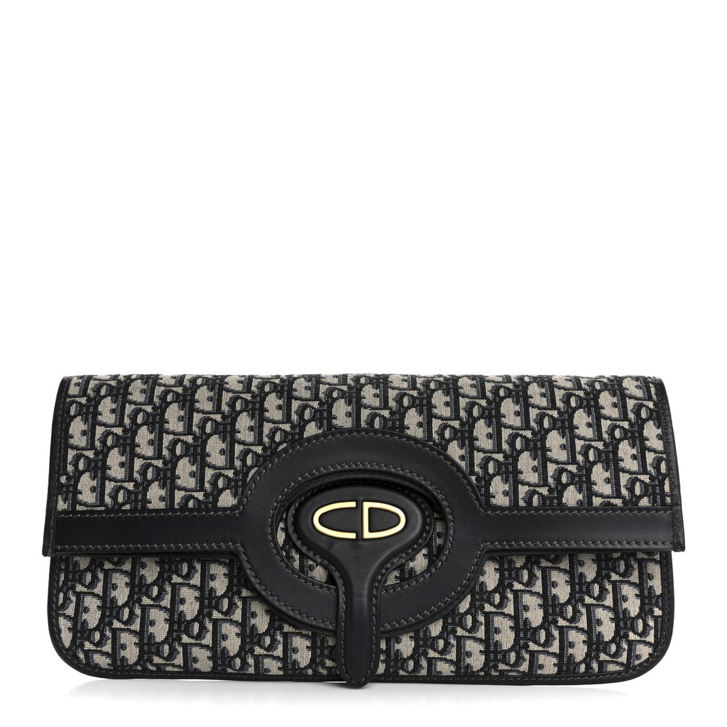 Christian Dior Oblique Fold Over Clutch Blue