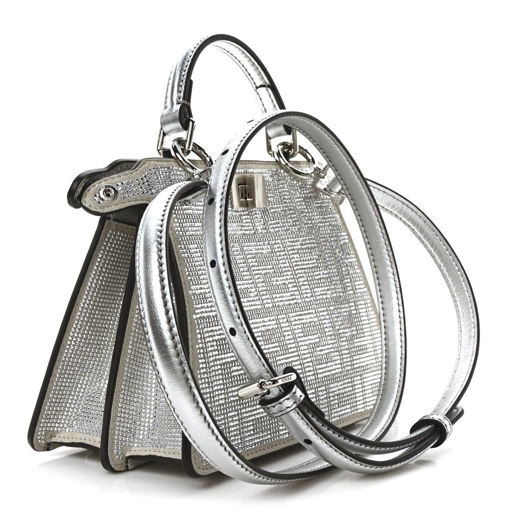 Fendi Crystal Vitello Laminato FF Petite Peekaboo I SEE U Satchel Crystal Argento