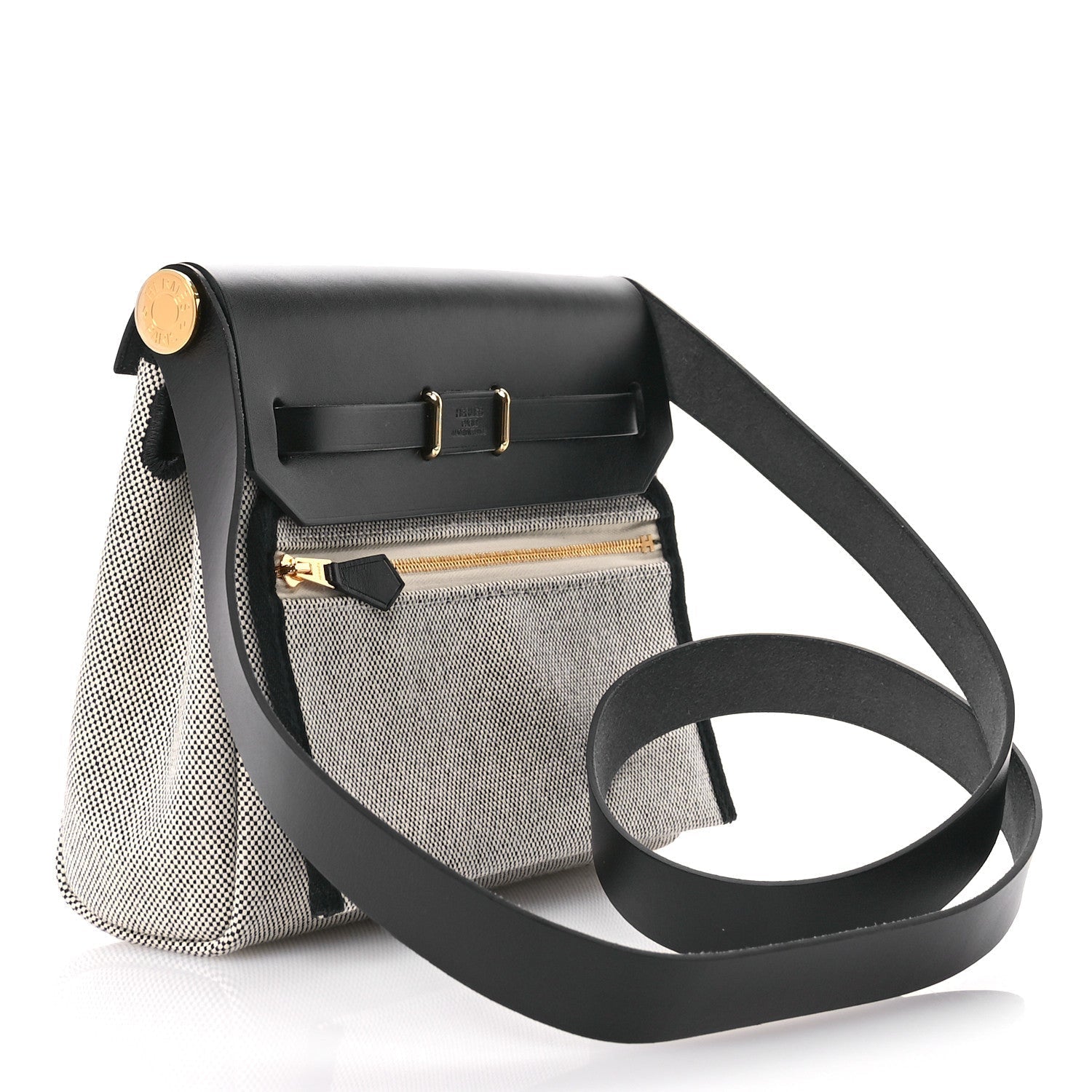 Hermes Military Toile Vache Hunter Herbag Zip Retourne 20 Ecru Black