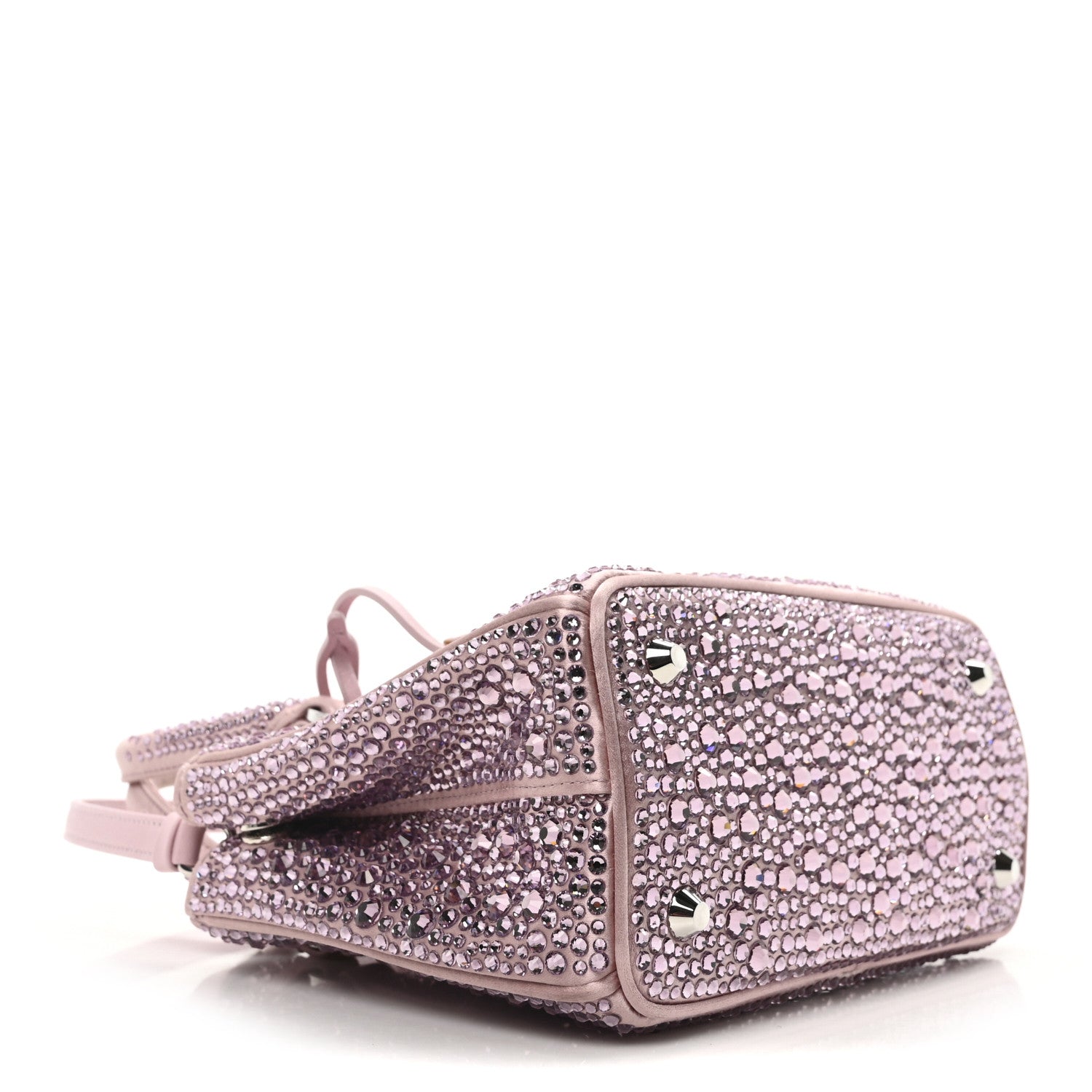 Prada Satin Crystal Mini Galleria Double Zip Tote Alabastro