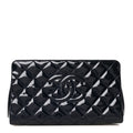 Chanel Patent CC Quilted Timeless Clutch Navy