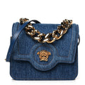 Versace Denim La Medusa Chain Shoulder Bag Navy Blue