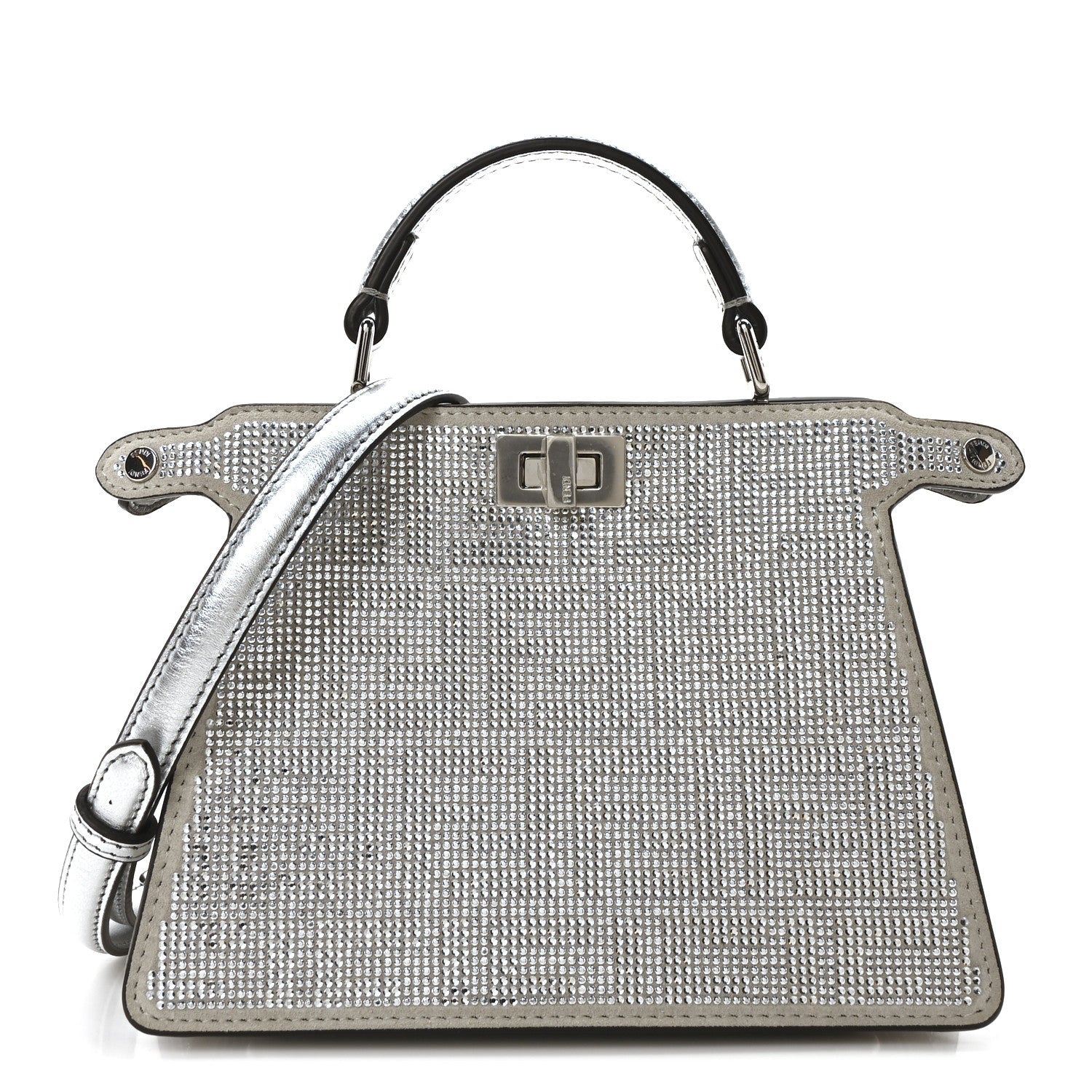 Fendi Crystal Vitello Laminato FF Petite Peekaboo I SEE U Satchel Crystal Argento