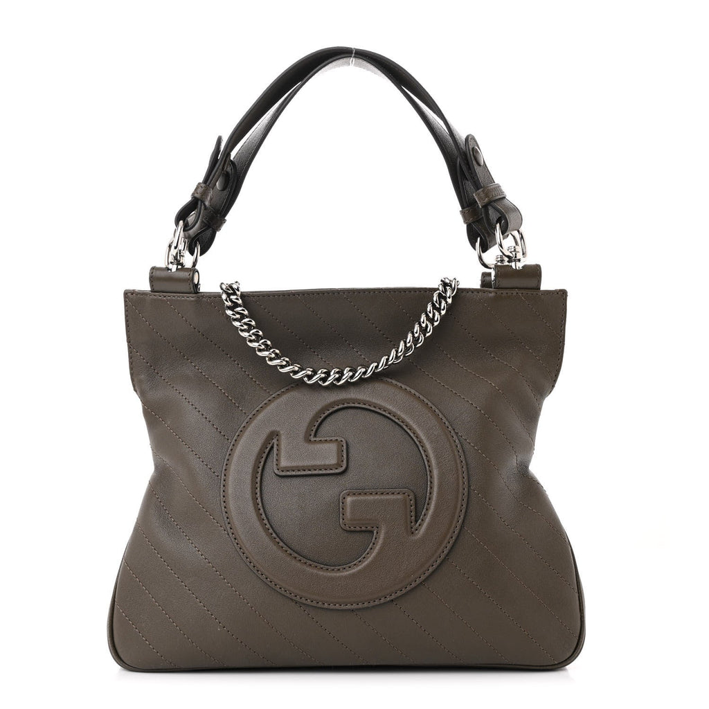 Gucci Sakai Be Green Calfskin Diagonal Stitched Small Blondie Tote Craclet Brown