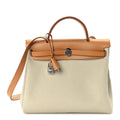 Hermes Military Toile Vache Hunter Herbag Zip Retourne 31 PM Beton Naturel