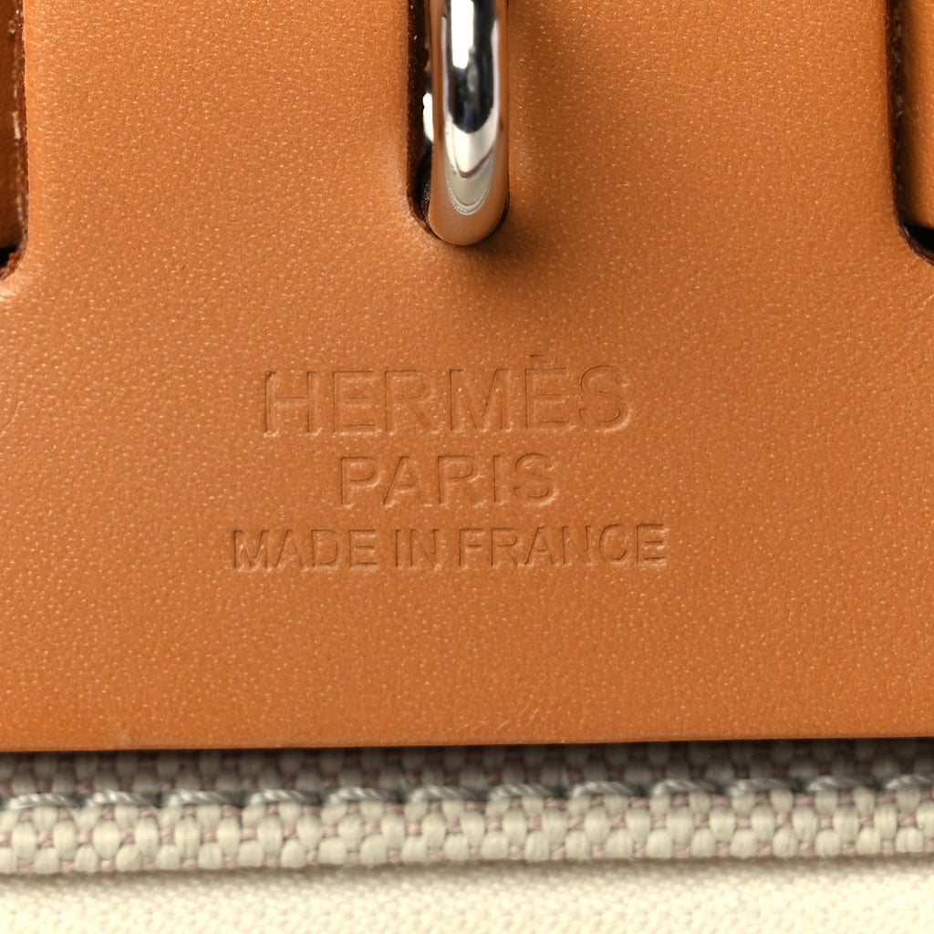 Hermes Military Toile Vache Hunter Herbag Zip Retourne 31 PM Beton Naturel