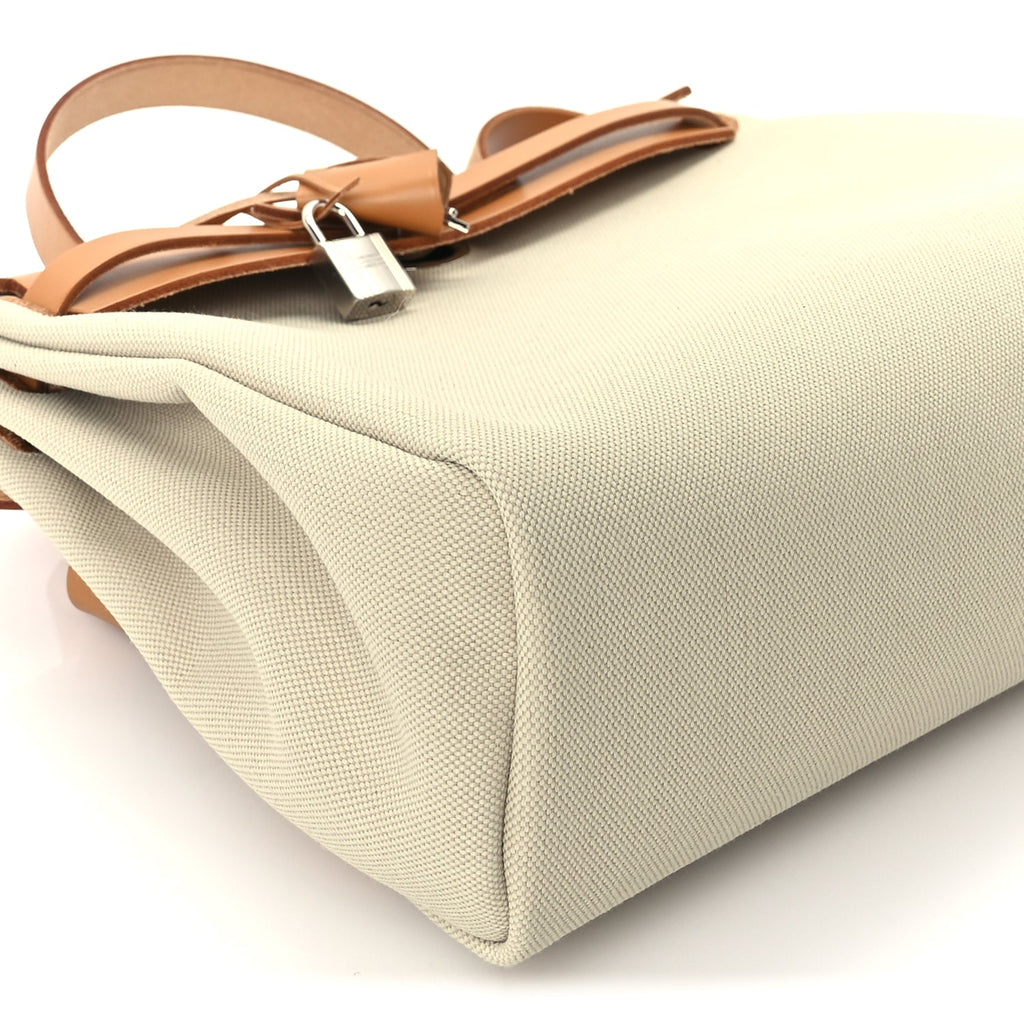 Hermes Military Toile Vache Hunter Herbag Zip Retourne 31 PM Beton Naturel