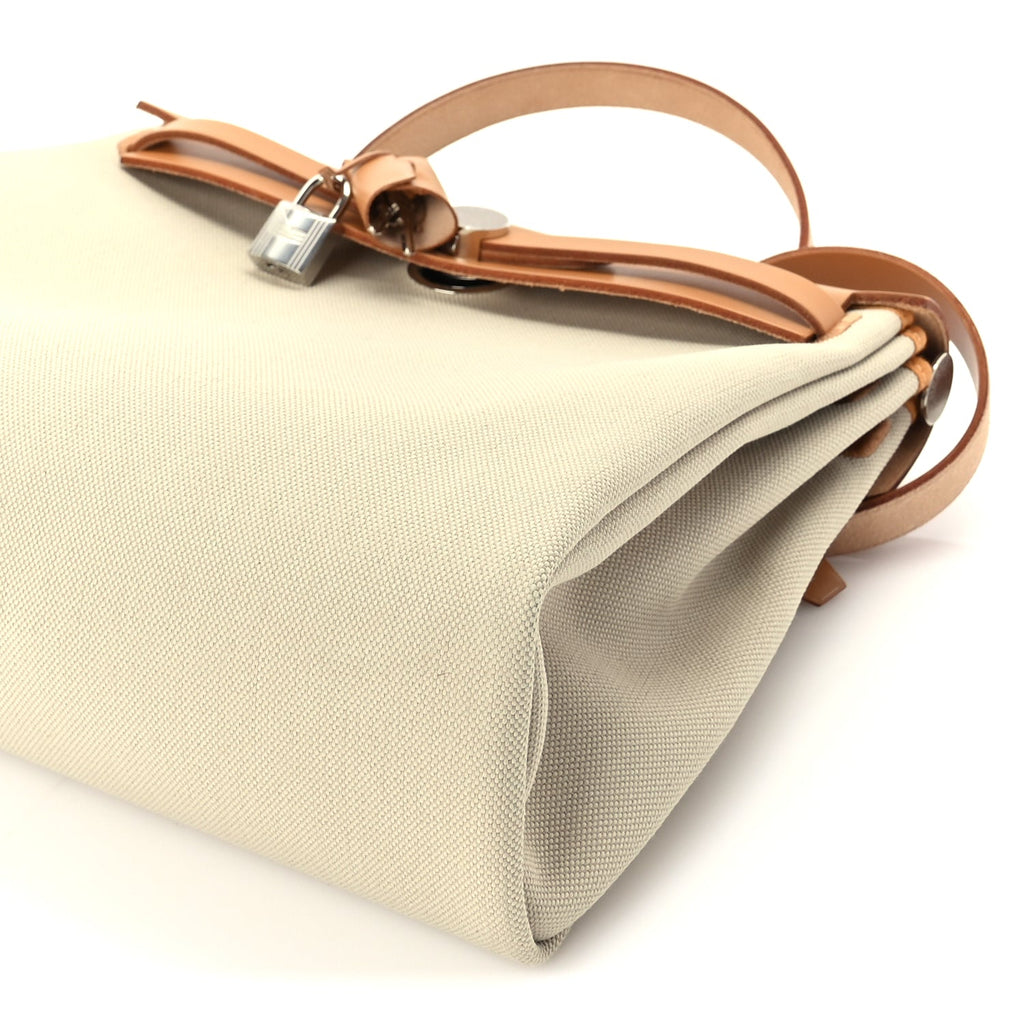Hermes Military Toile Vache Hunter Herbag Zip Retourne 31 PM Beton Naturel