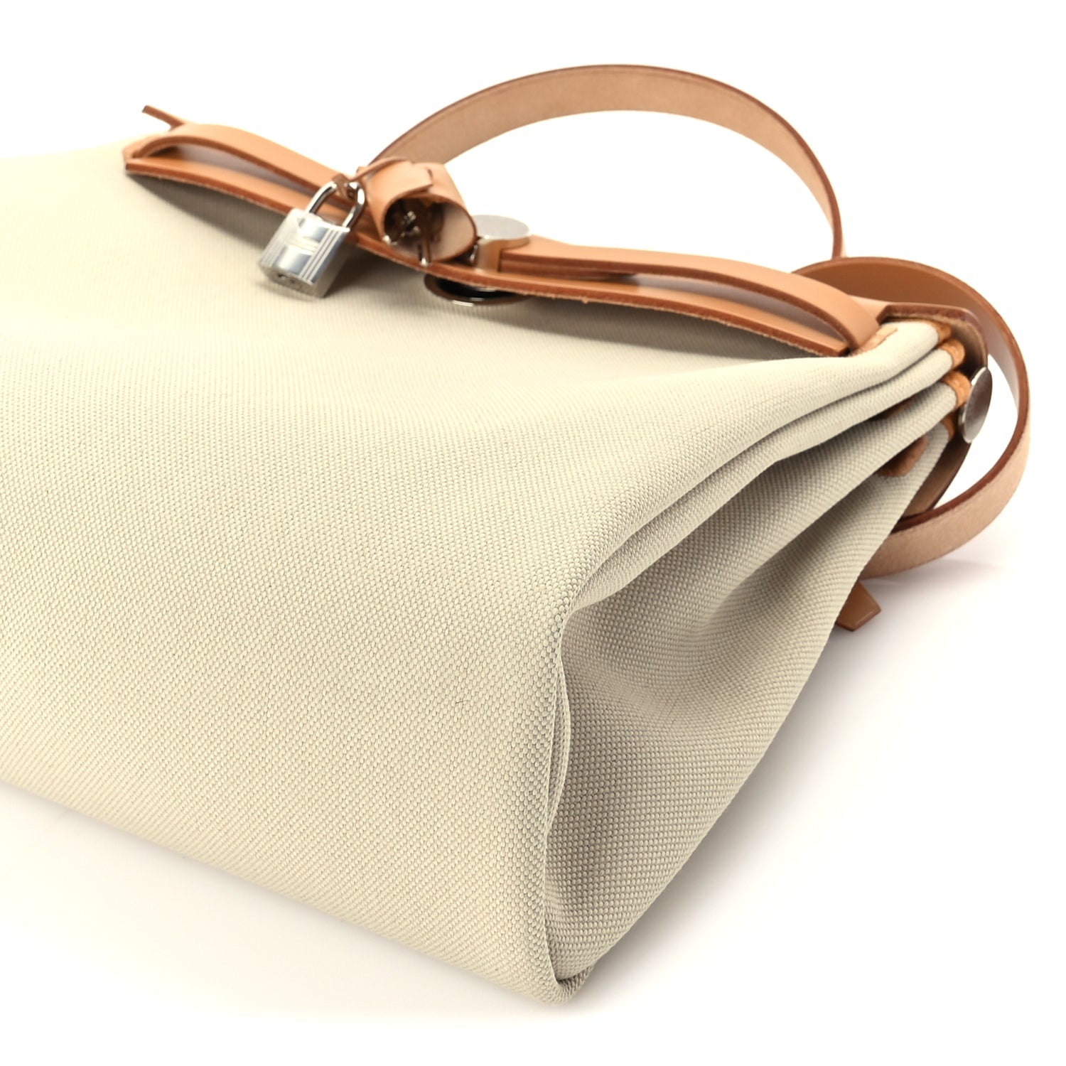 Hermes Military Toile Vache Hunter Herbag Zip Retourne 31 PM Beton Naturel