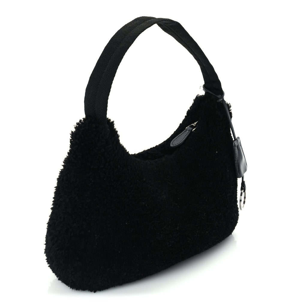Prada Shearling Mini Re-Edition 2000 Bag  Black