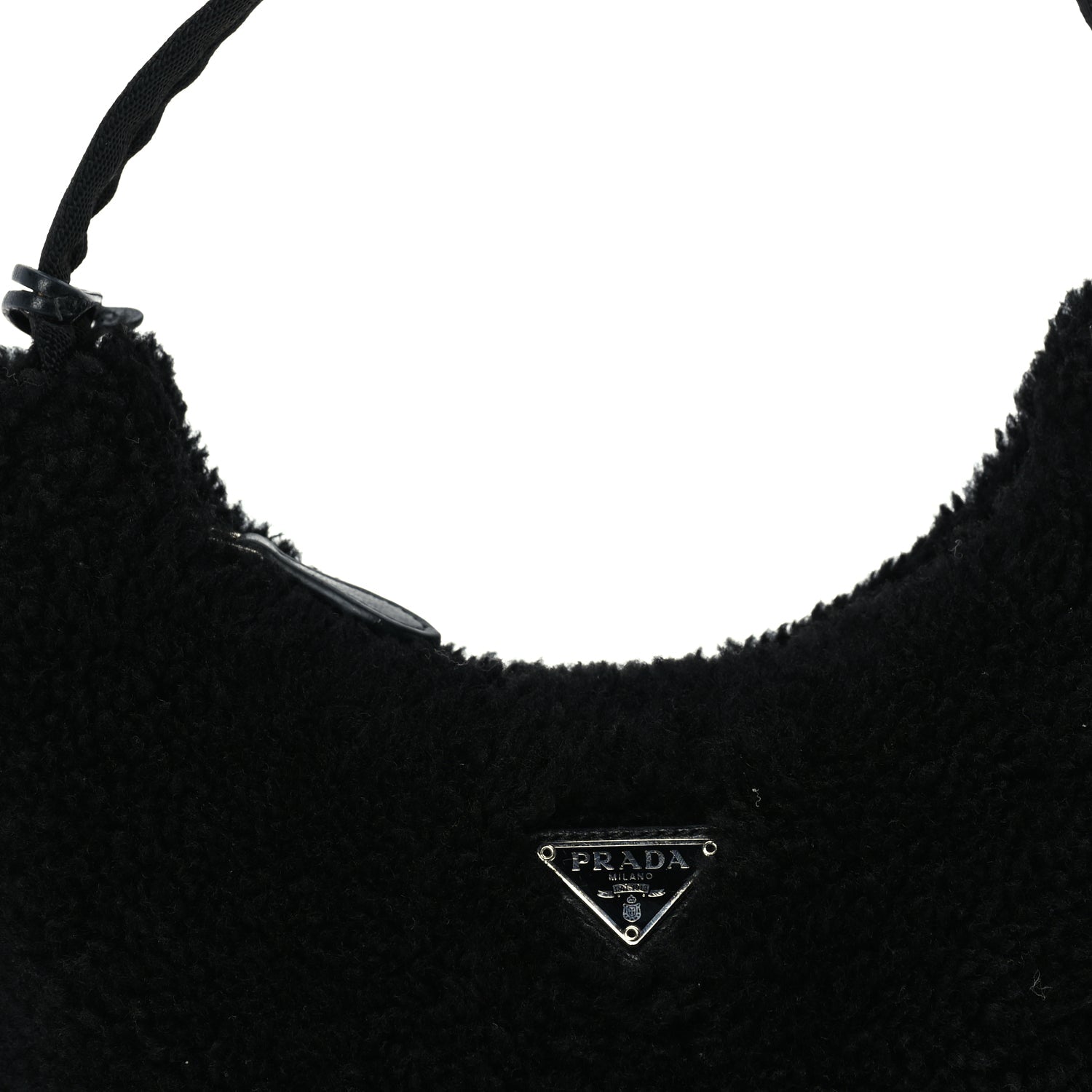 Prada Shearling Mini Re-Edition 2000 Bag  Black
