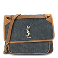 Saint Laurent Denim Suede Monogram Medium Niki Chain Satchel  Blue Cinnamon