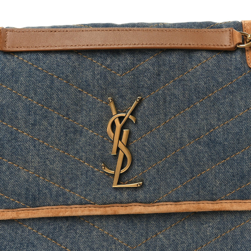Saint Laurent Denim Suede Monogram Medium Niki Chain Satchel  Blue Cinnamon