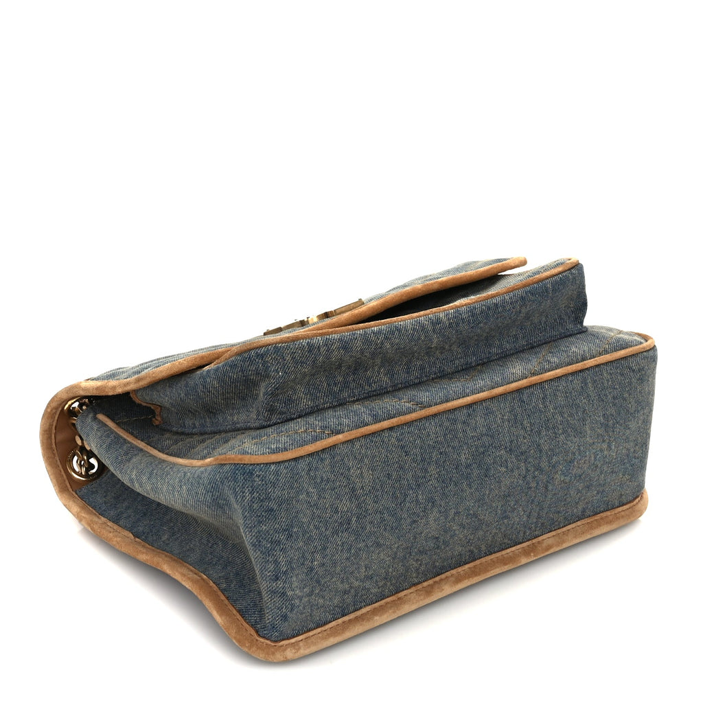Saint Laurent Denim Suede Monogram Medium Niki Chain Satchel  Blue Cinnamon
