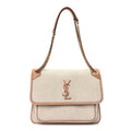 Saint Laurent Cotton Canvas Vintage Calfskin Monogram Medium Niki Chain Satchel  Cream Tan