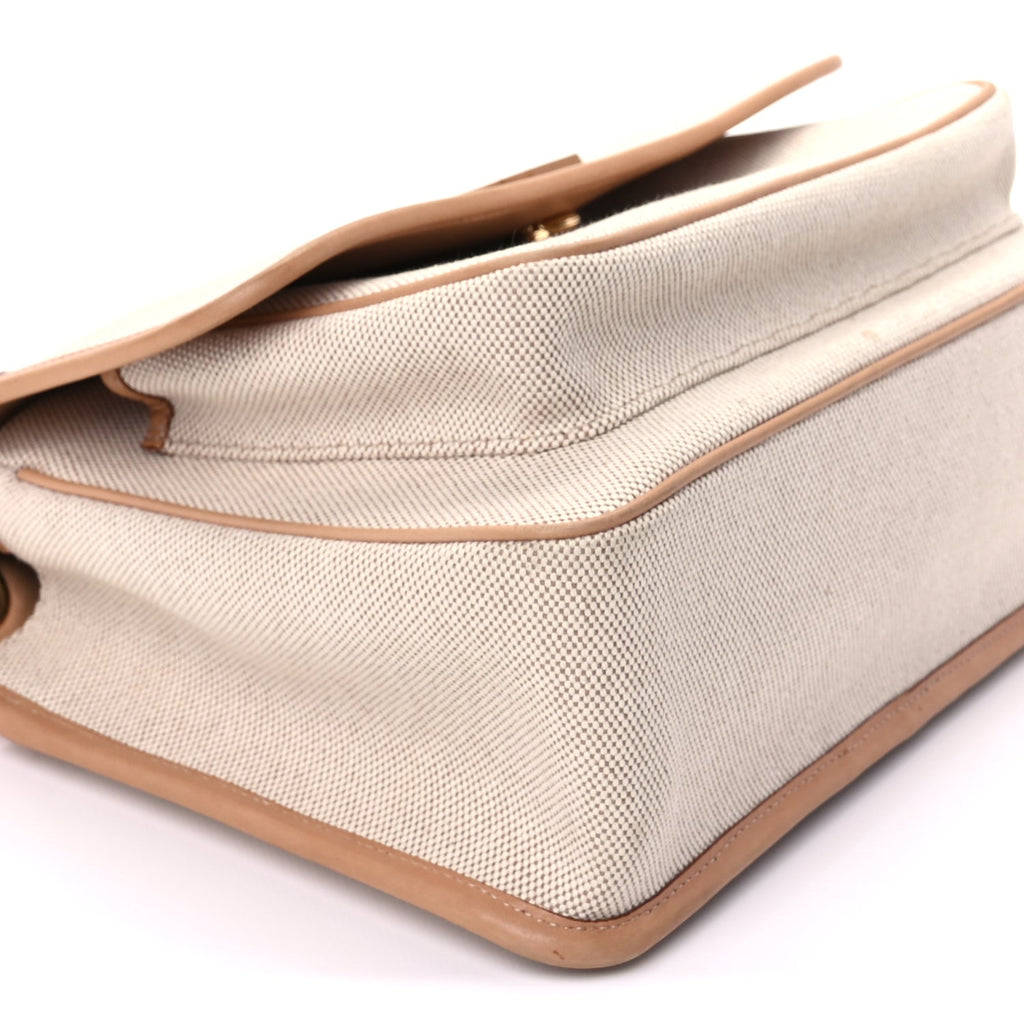 Saint Laurent Cotton Canvas Vintage Calfskin Monogram Medium Niki Chain Satchel  Cream Tan