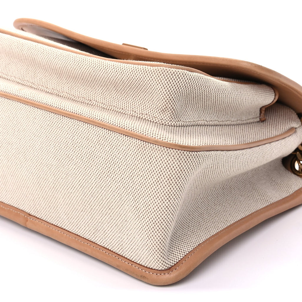 Saint Laurent Cotton Canvas Vintage Calfskin Monogram Medium Niki Chain Satchel  Cream Tan
