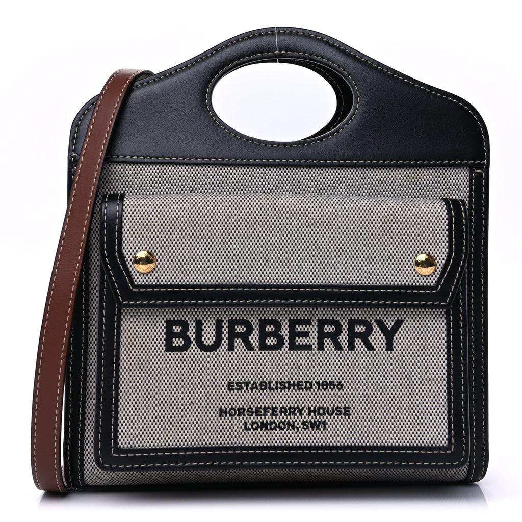 Burberry Smooth Calfskin Canvas Two Tone Mini Pocket Bag Natural Malt Brown