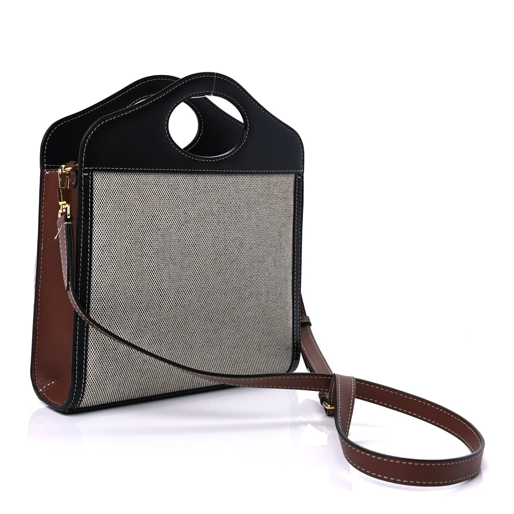 Burberry Smooth Calfskin Canvas Two Tone Mini Pocket Bag Natural Malt Brown