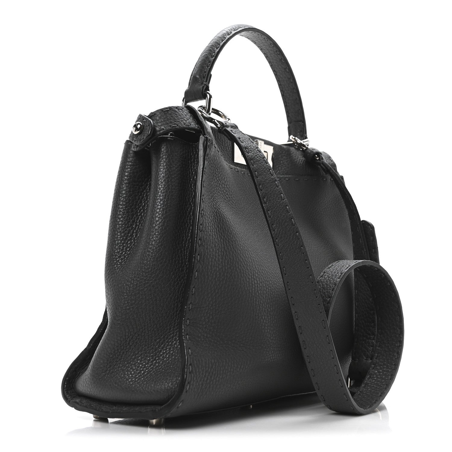 Fendi Cuoio Romano Selleria Bi-Color Medium Peekaboo Iconic Satchel Asfalto Latte