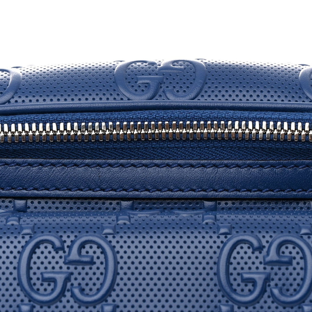 Gucci Calfskin GG Tennis Embossed Pocket Belt Bag Metal Blue