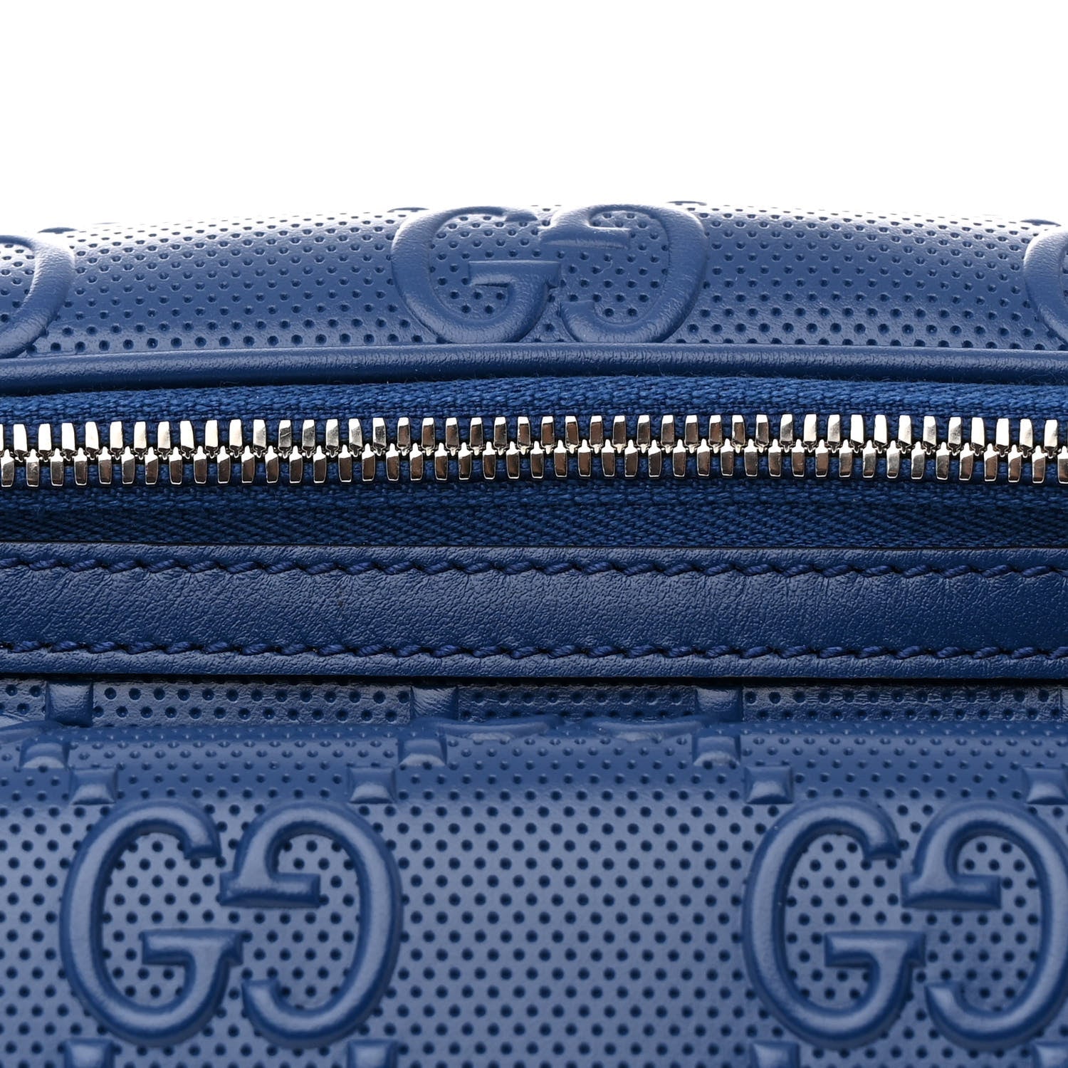 Gucci Calfskin GG Tennis Embossed Pocket Belt Bag Metal Blue