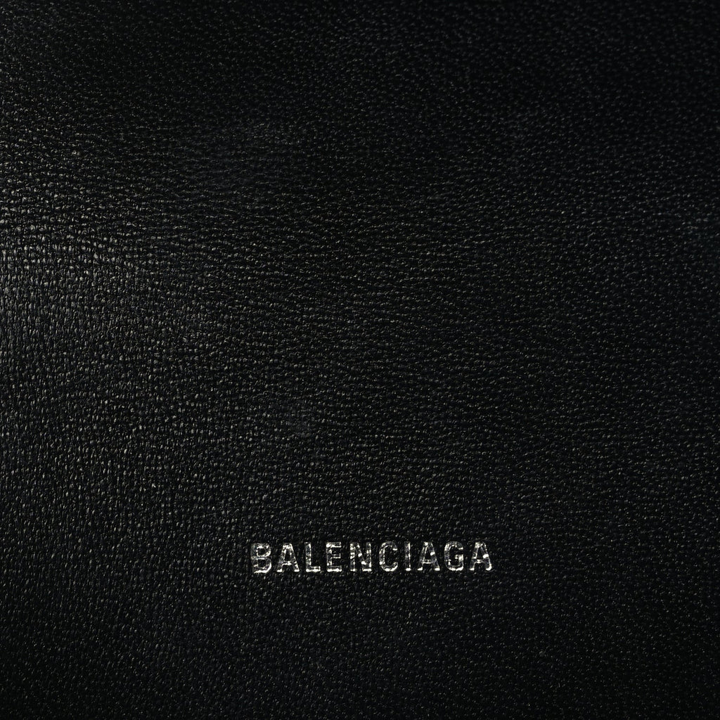 Balenciaga Shiny Calfskin Monochrome Crocodile Embossed Hourglass Top Handle Bag XS Black
