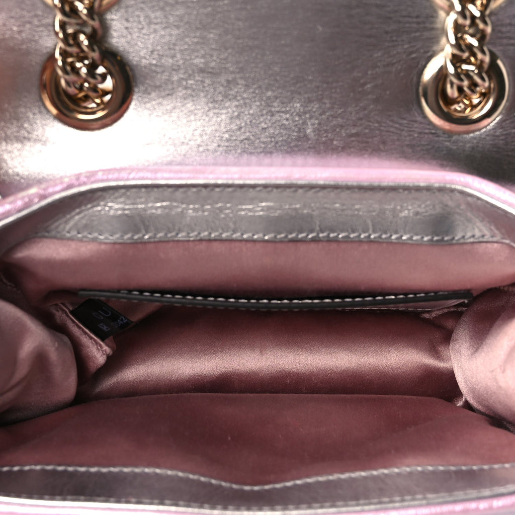 Gucci Iridescent Nappa Chevron Matelasse Mini GG Marmont Shoulder Bag Iridescent Escape Pink
