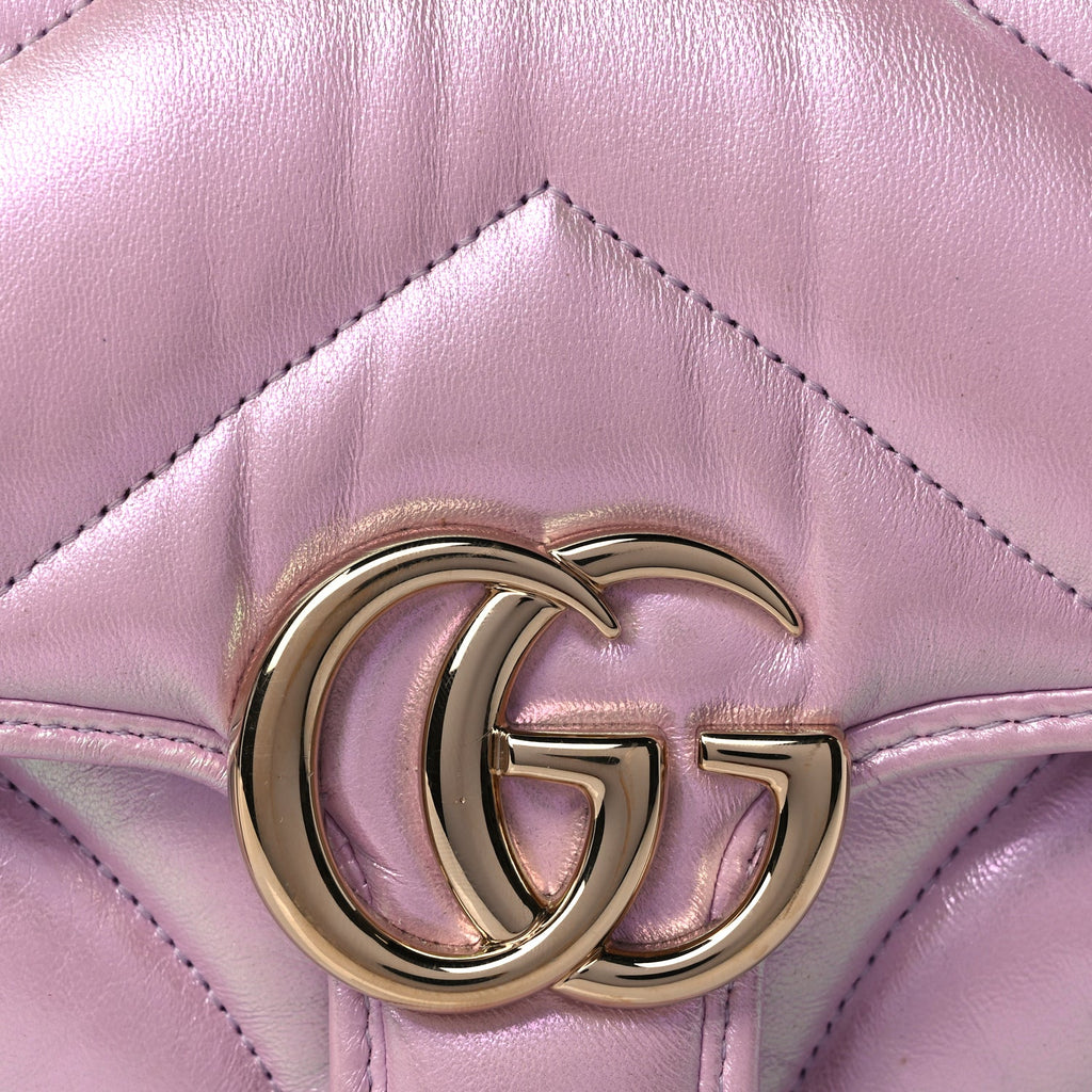 Gucci Iridescent Nappa Chevron Matelasse Mini GG Marmont Shoulder Bag Iridescent Escape Pink