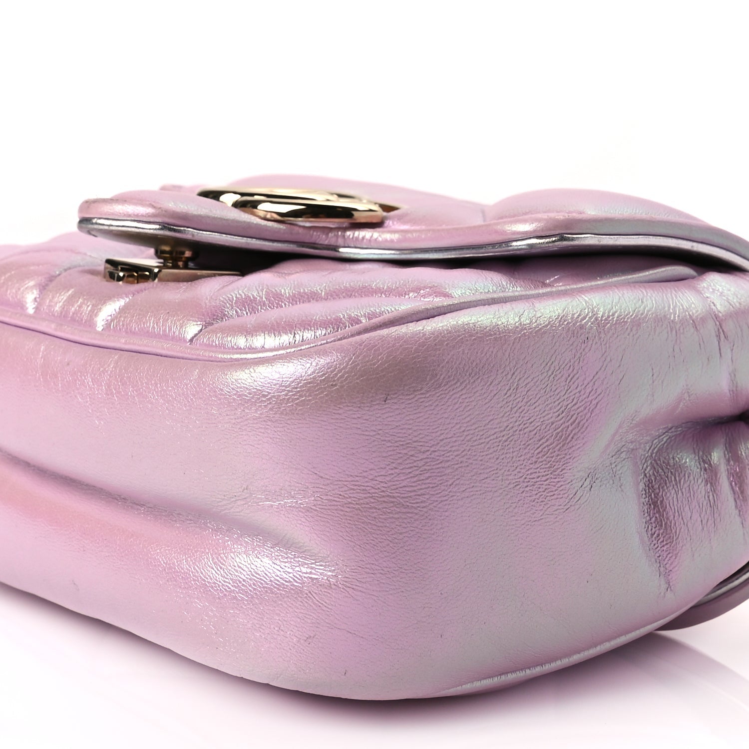 Gucci Iridescent Nappa Chevron Matelasse Mini GG Marmont Shoulder Bag Iridescent Escape Pink